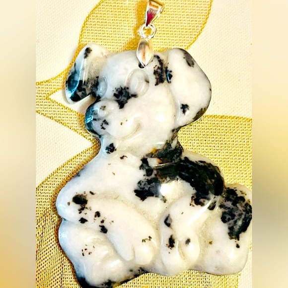 Sterling silver dalmatian jasper Gemstone Dog Puppy Prendant Sz 2” kids jewelry - Picture 1 of 6